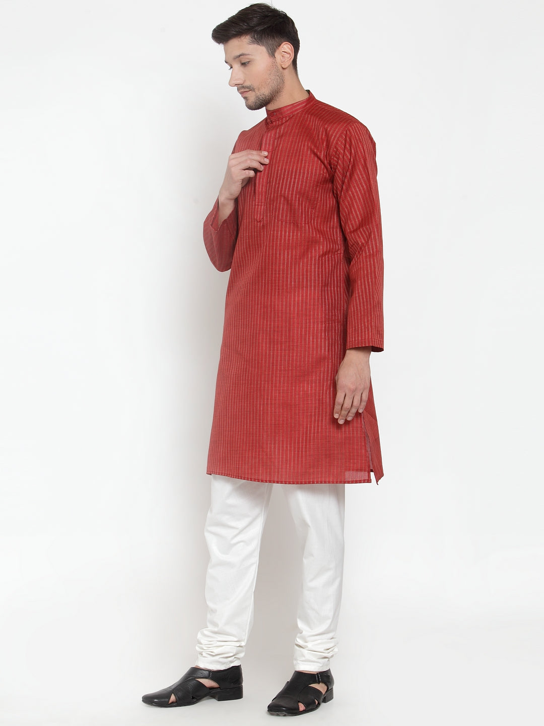 Red Cotton Striped Party Kurtas