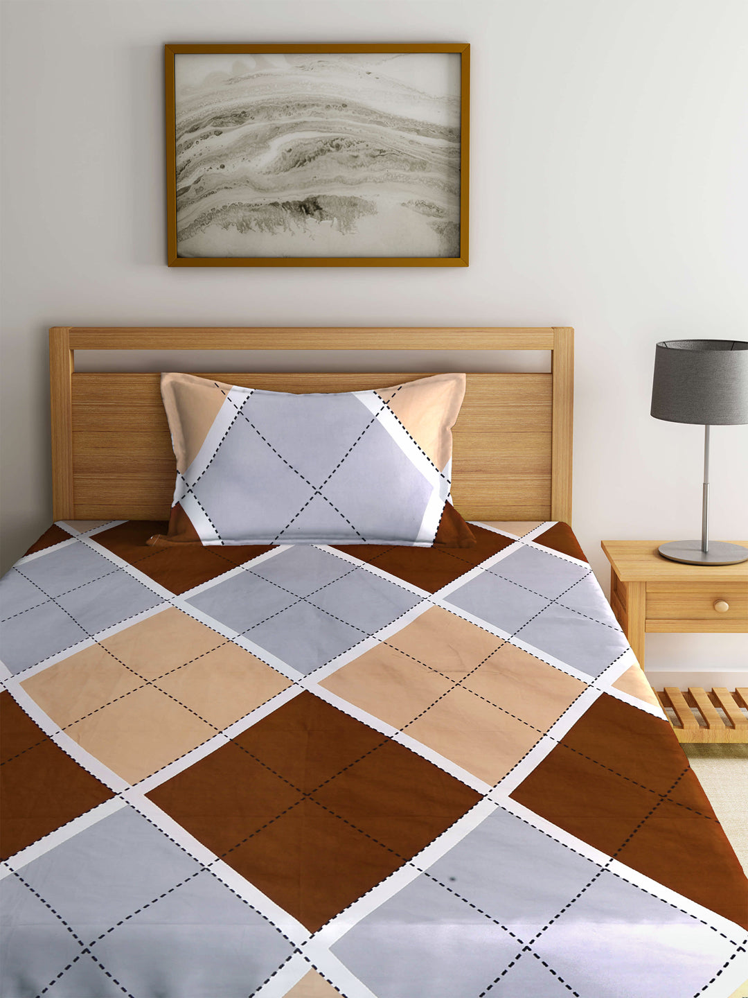 Klotthe Multi Geometric 210 TC PolyCotton Single Bedsheet with Pillow Cover