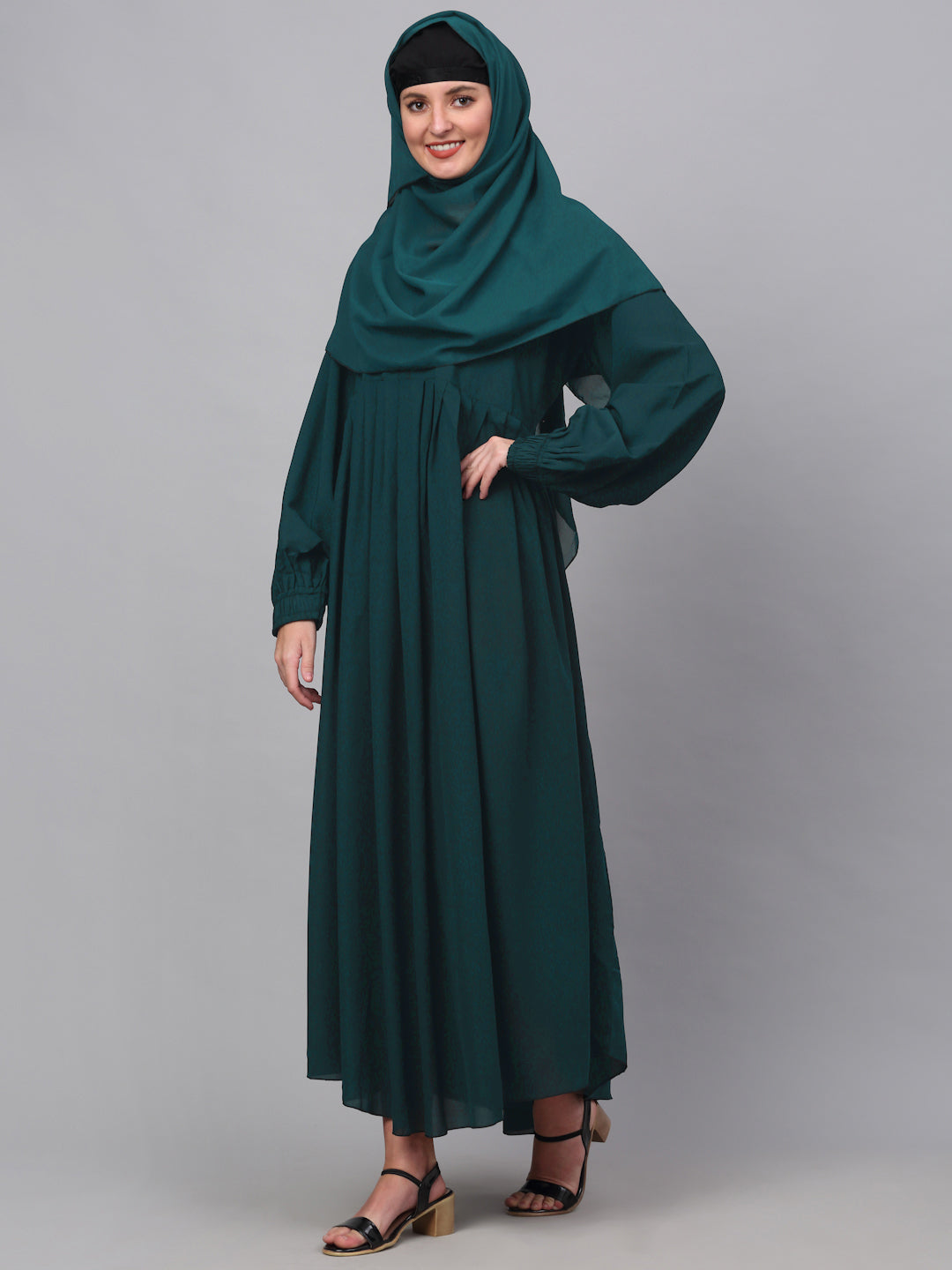 Klotthe Women Turq Embellished Burqa With Scarves