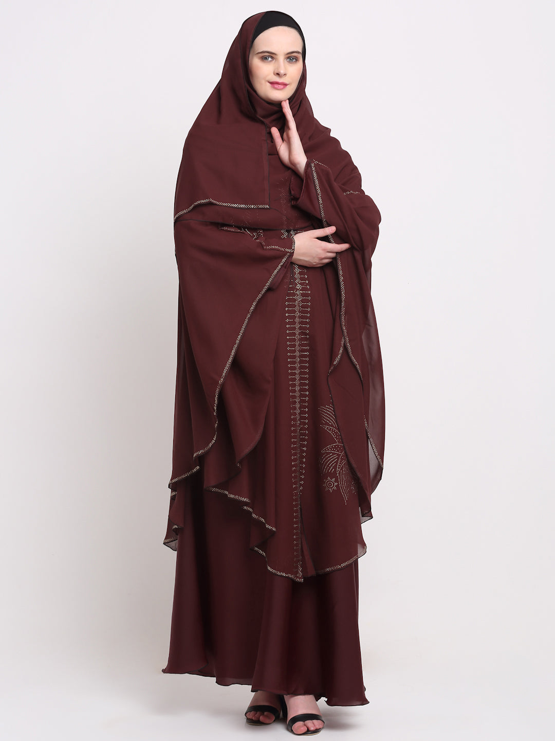 Klotthe Women Maroon Embellished Burqa With Scarves