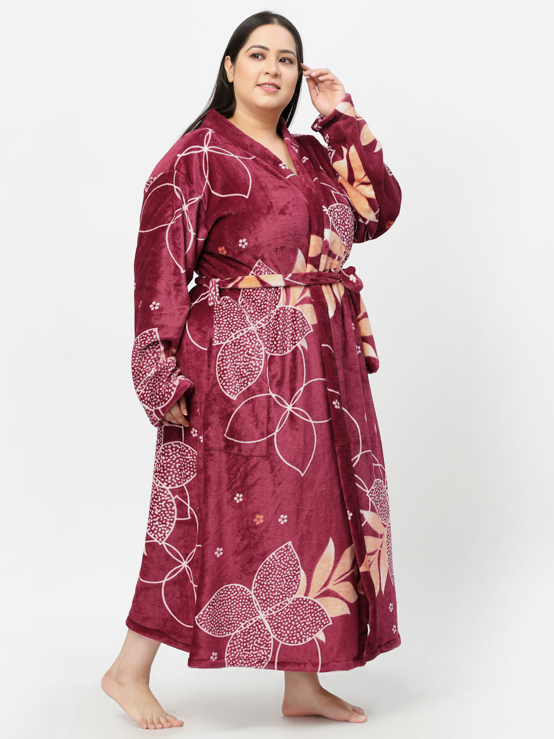 Klotthe Women MultiColor Printed Bath Robe With Belt