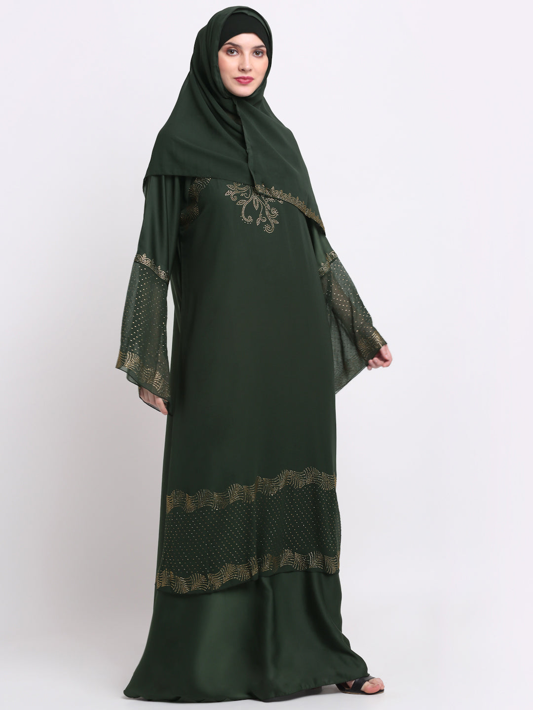 Klotthe Women Green Embellished Burqa With Scarves