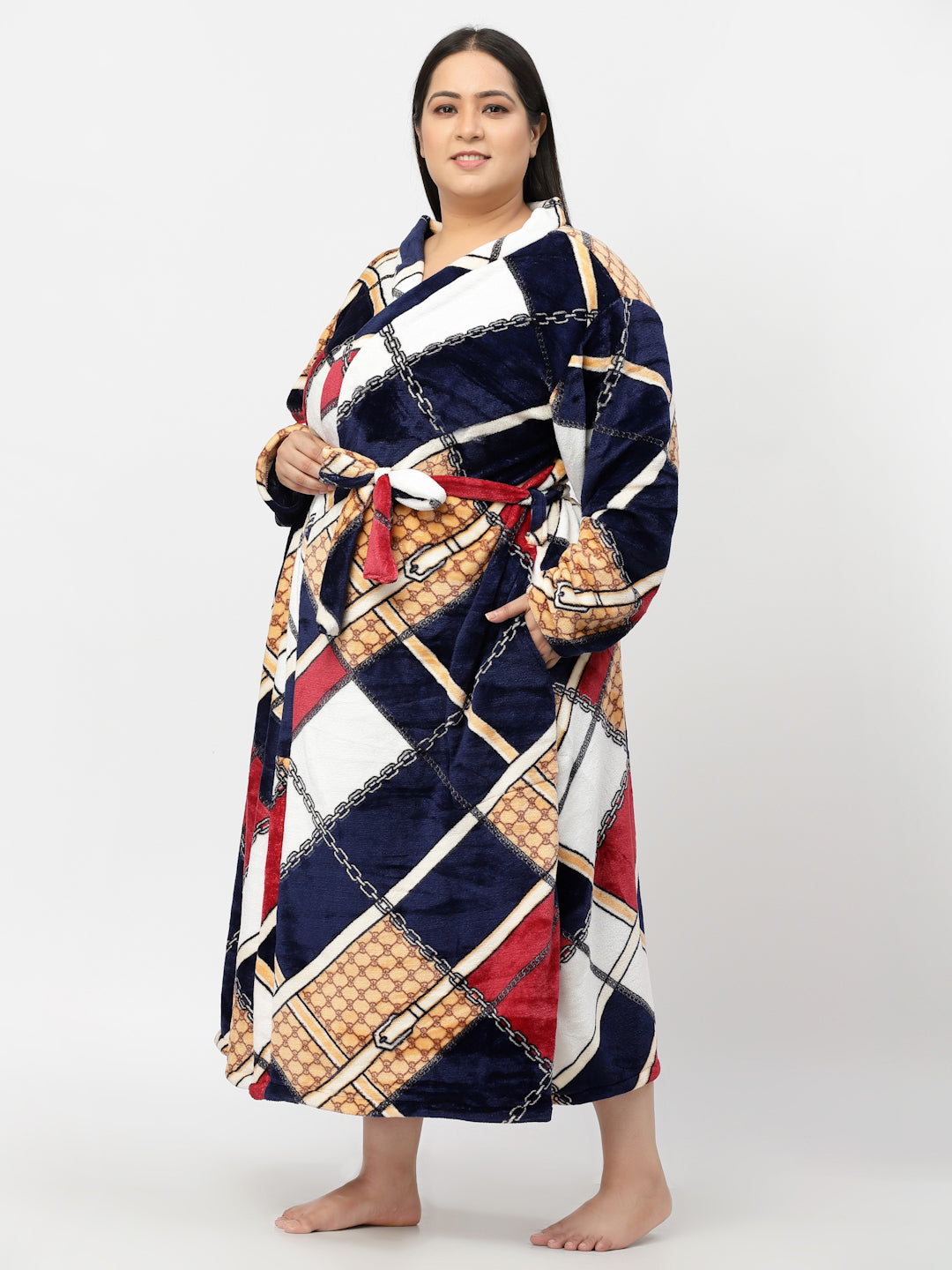 Klotthe Women MultiColor Printed Bath Robe With Belt