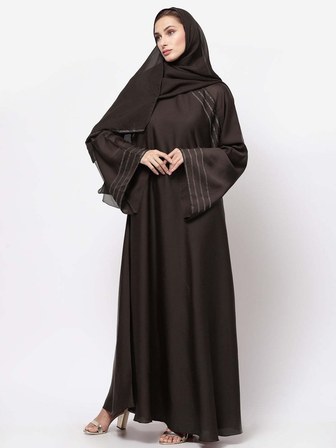 Klotthe Women Brown Embellished Burqa With Scarves