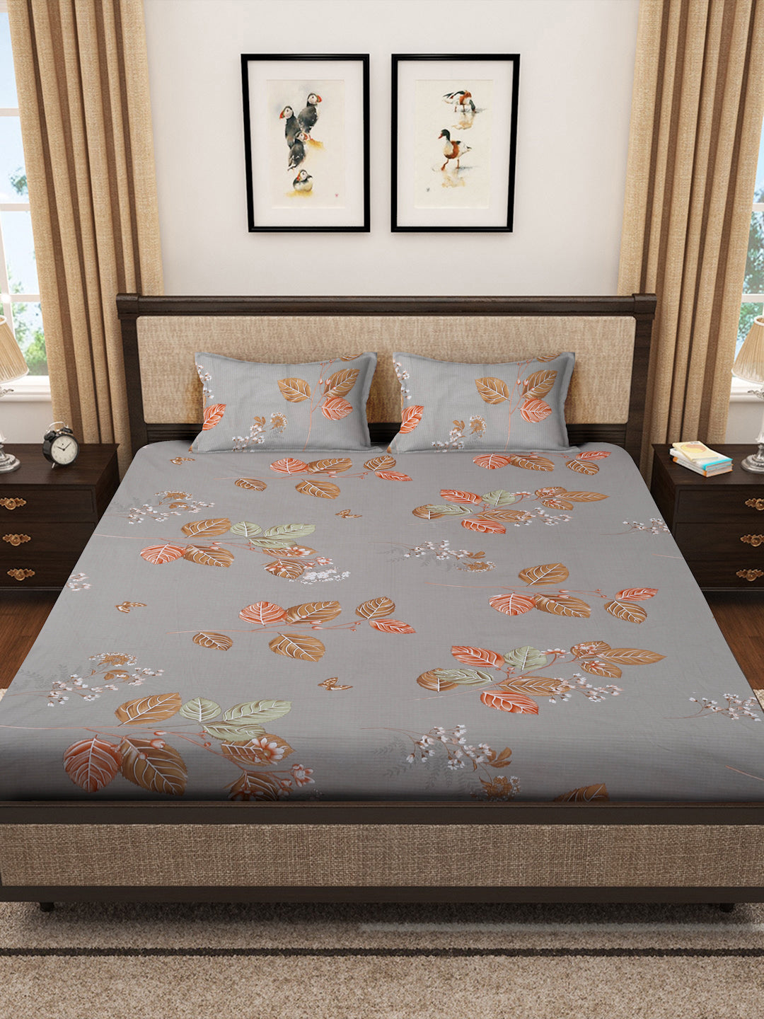 Klotthe Multicolor Floral 400 TC Pure Cotton Double Bedsheet With 2 Pi ...