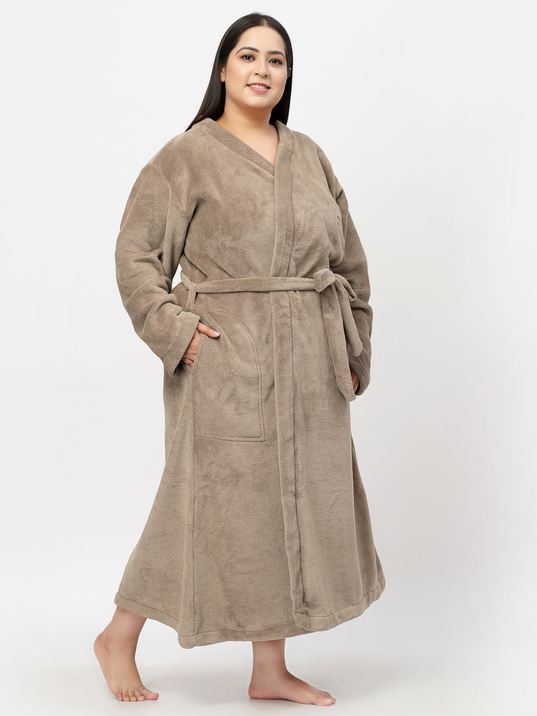 Klotthe Women Brown Solid Bath Robe With Belt