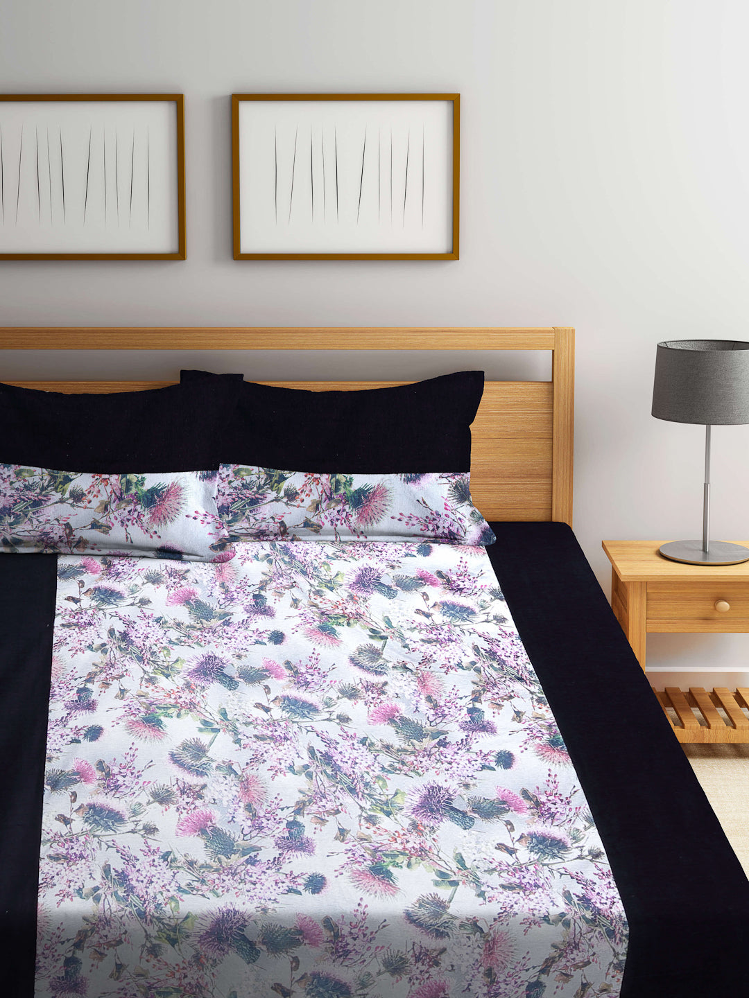 Klotthe Multicolor Floral Cotton Double Bed Cover With 2 Pillow Covers