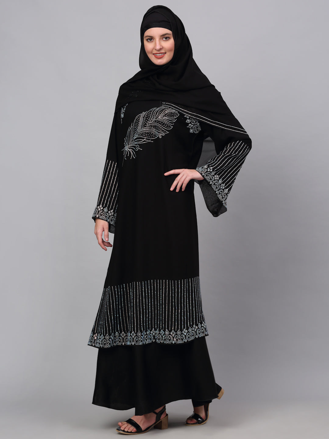 Klotthe Women Black Embellished Burqa With Scarves