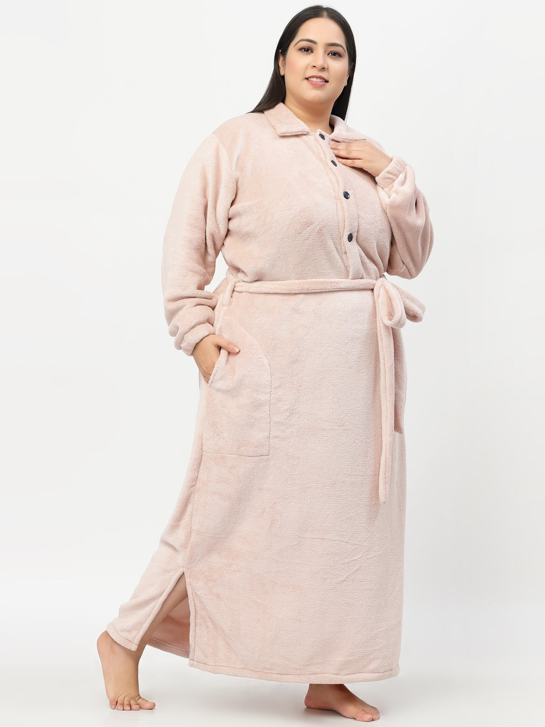 Klotthe Women Pink Solid Bath Robe With Belt