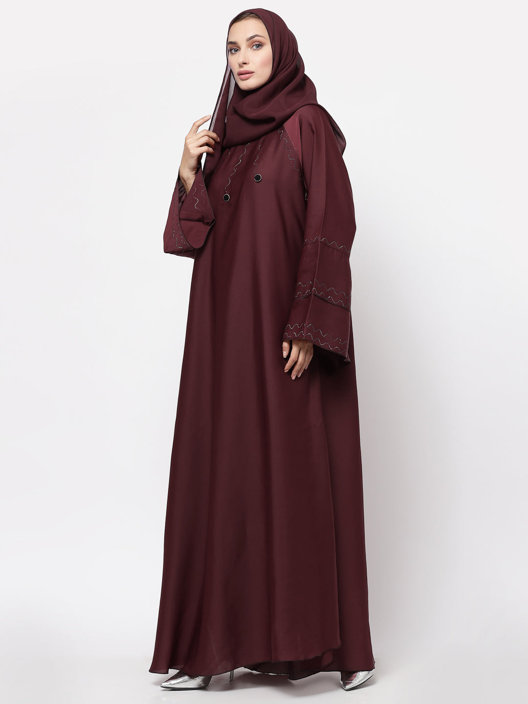 Klotthe Women Maroon Embellished Burqa With Scarves