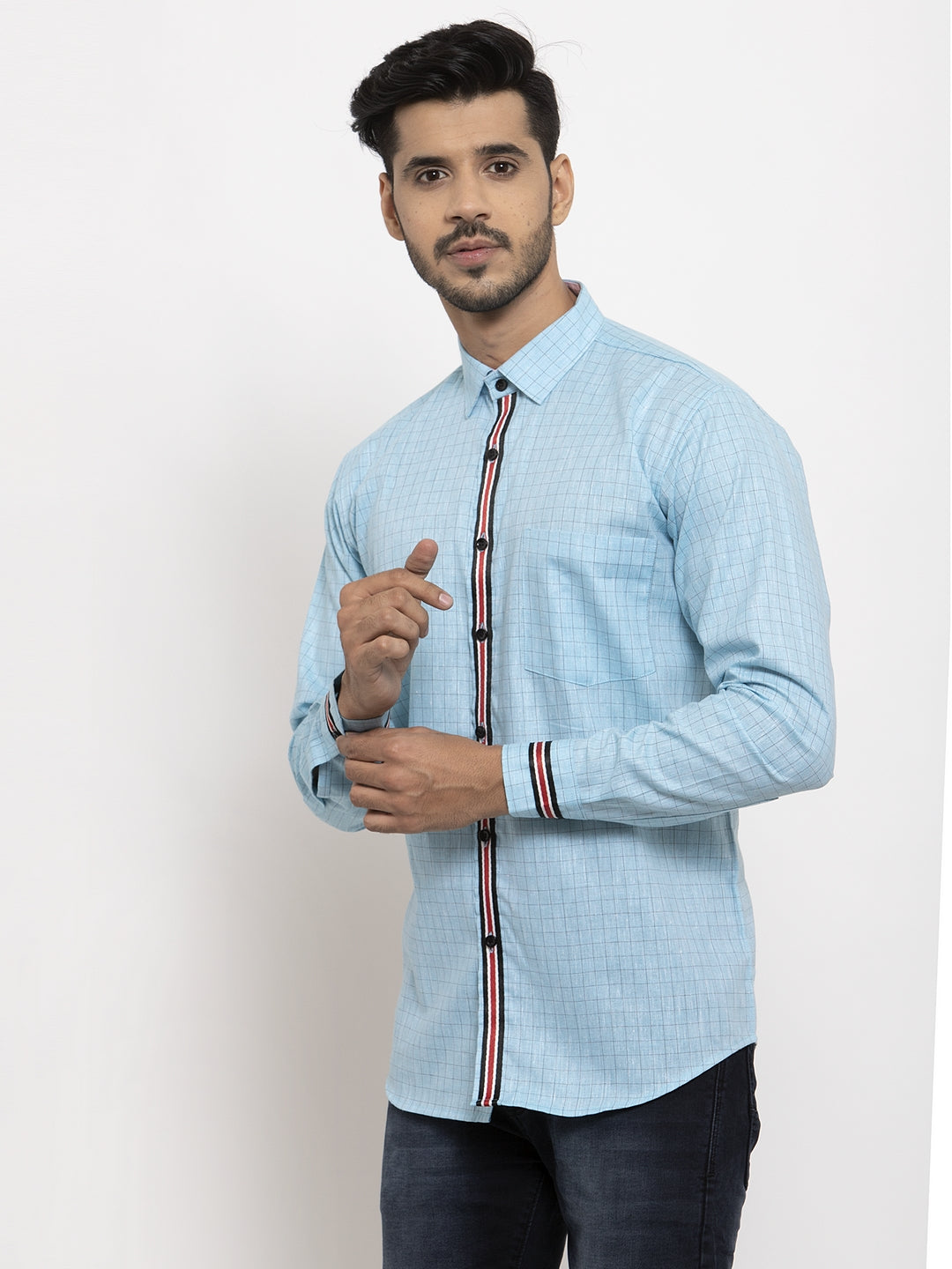 KLOTTHE Blue Cotton Checked Shirts