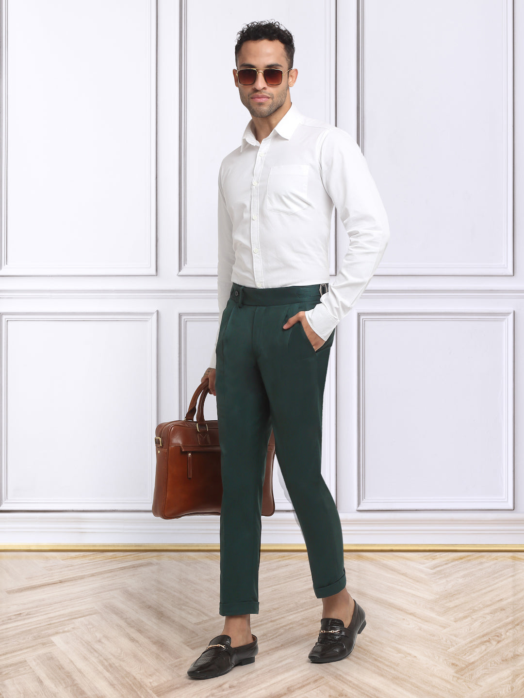 Italian Style Formal Gurkha Pant-BottleGreen