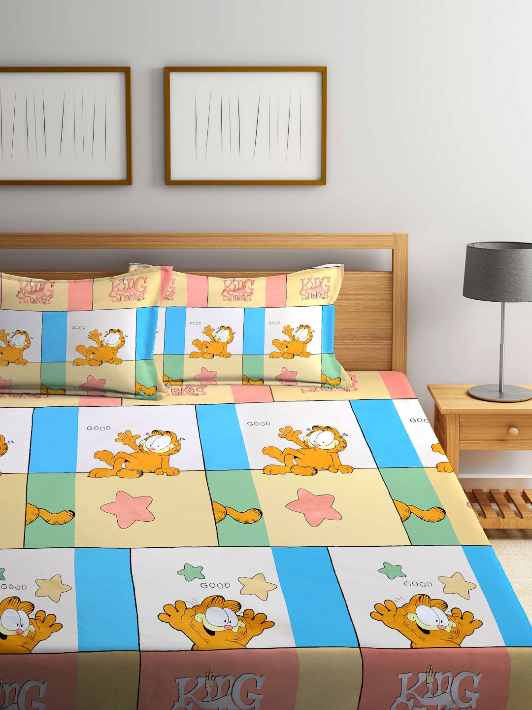 Klotthe Kids Multi Cartoon Characters Cotton Blend Double Bed Sheet with 2 Pillow Covers