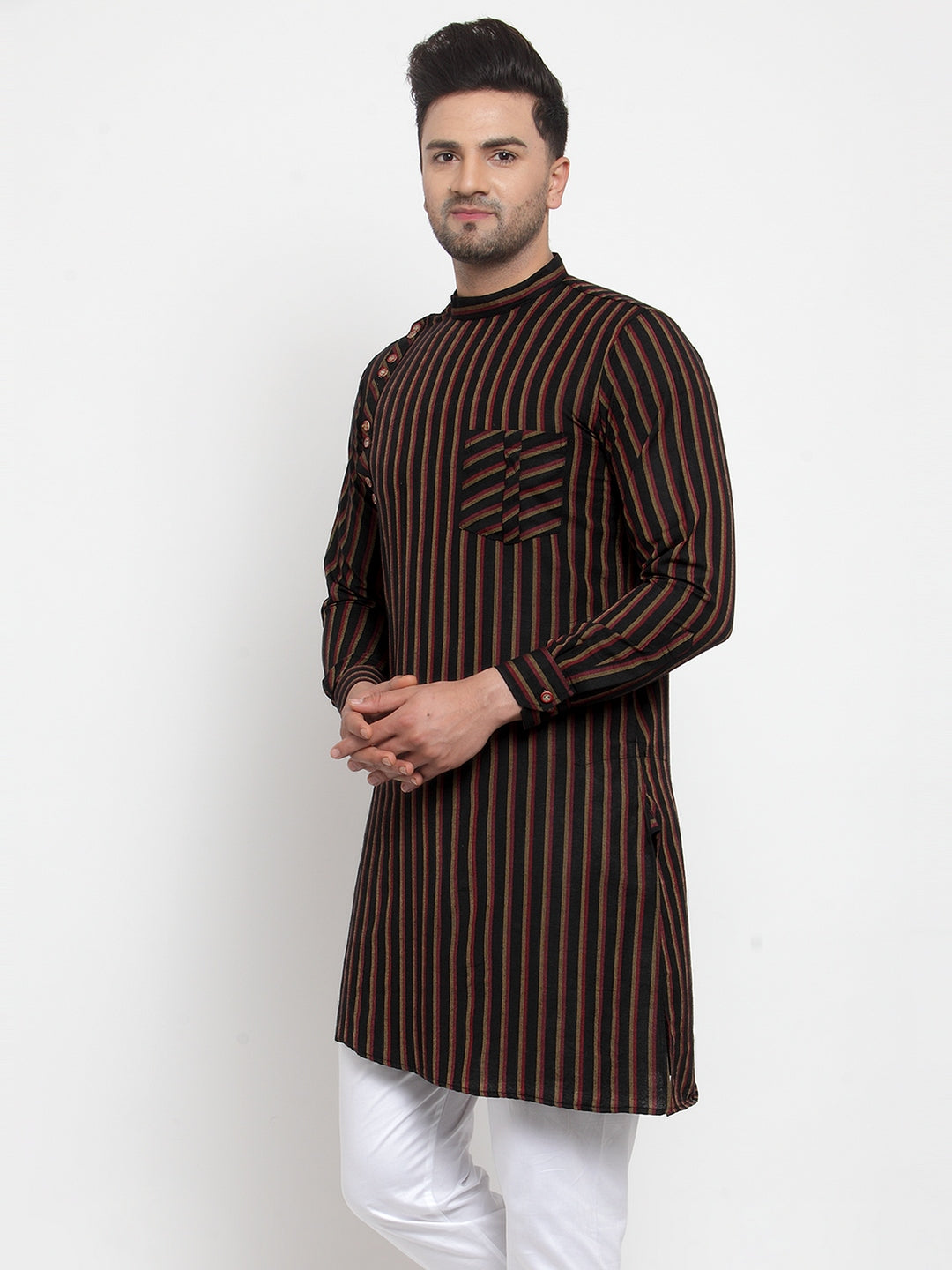 KLOTTHE Black Cotton Striped Kurtas