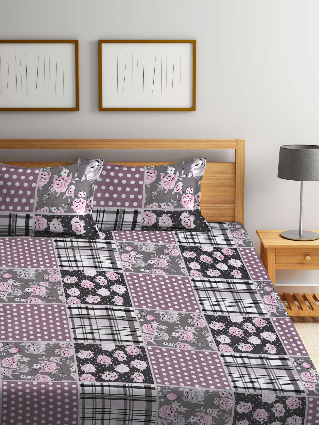 Klotthe Multi Floral 300 TC Cotton Blend Super King Double Bedsheet Set in Book Fold Packing