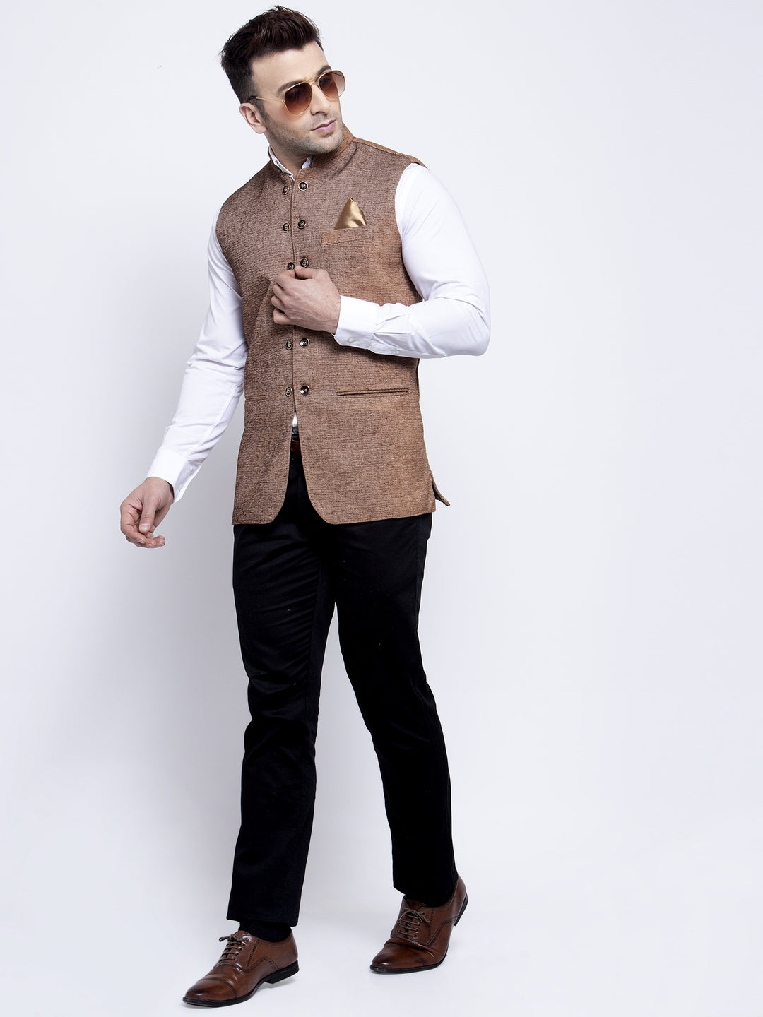 Buy Light Brown 3-Piece Ethnic Suit for Men by Modi Jacket Online | Ajio.com