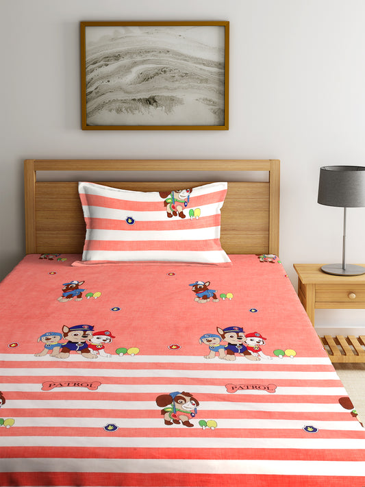 KLOTTHE Multi Polycotton Cartoon Characters BedSheet With 1 Pillow Cover (225X150 cm)