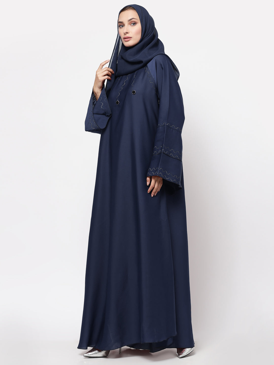 Klotthe Women Blue Embellished Burqa With Scarves