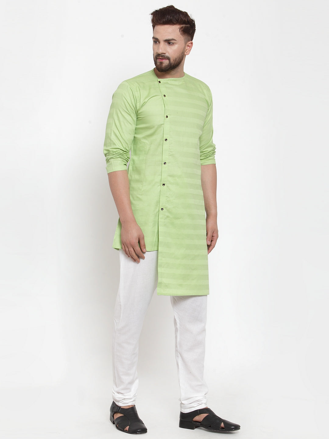 LightGreen Cotton Striped Party Kurtas