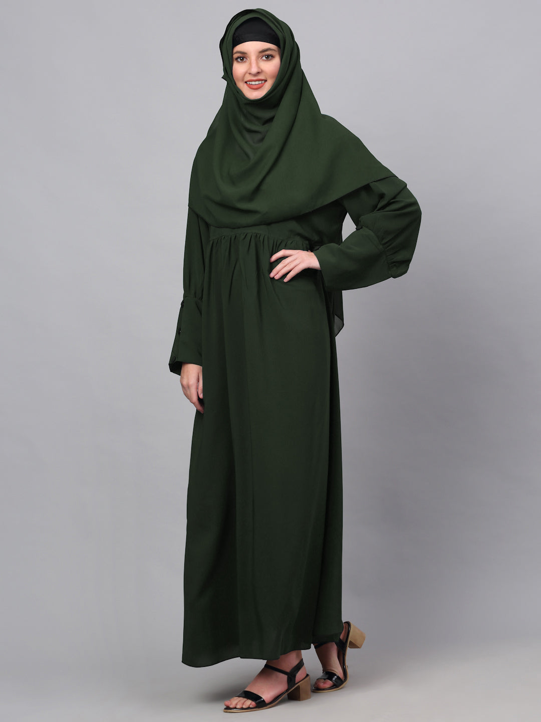 Klotthe Women Olive Embellished Burqa With Scarves