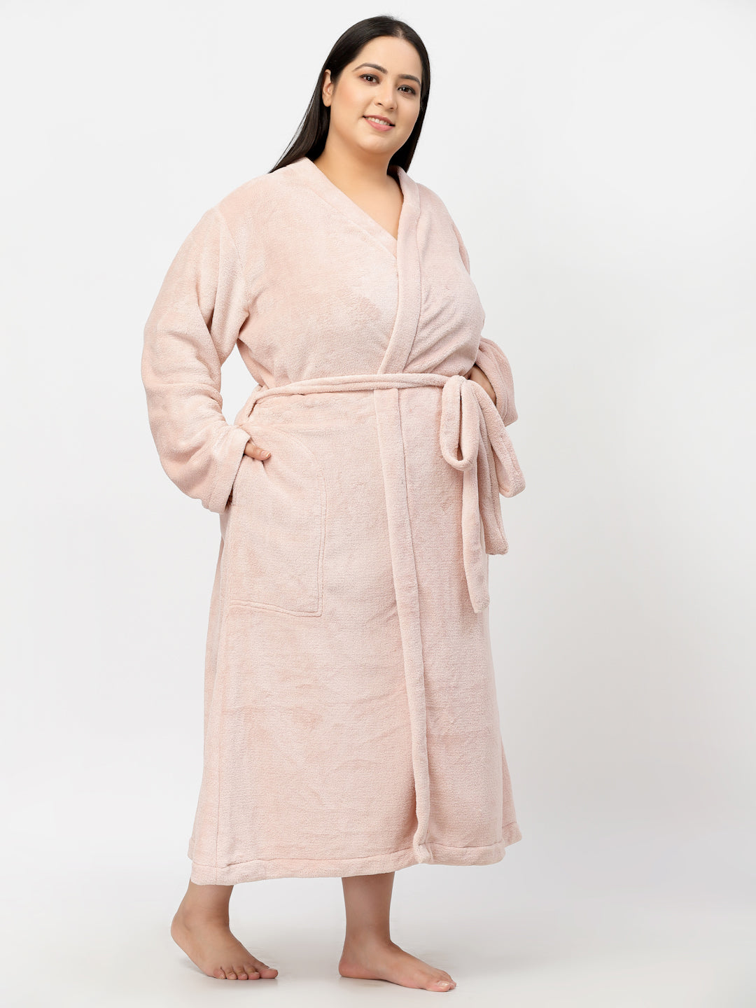 Klotthe Women Pink Solid Bath Robe With Belt