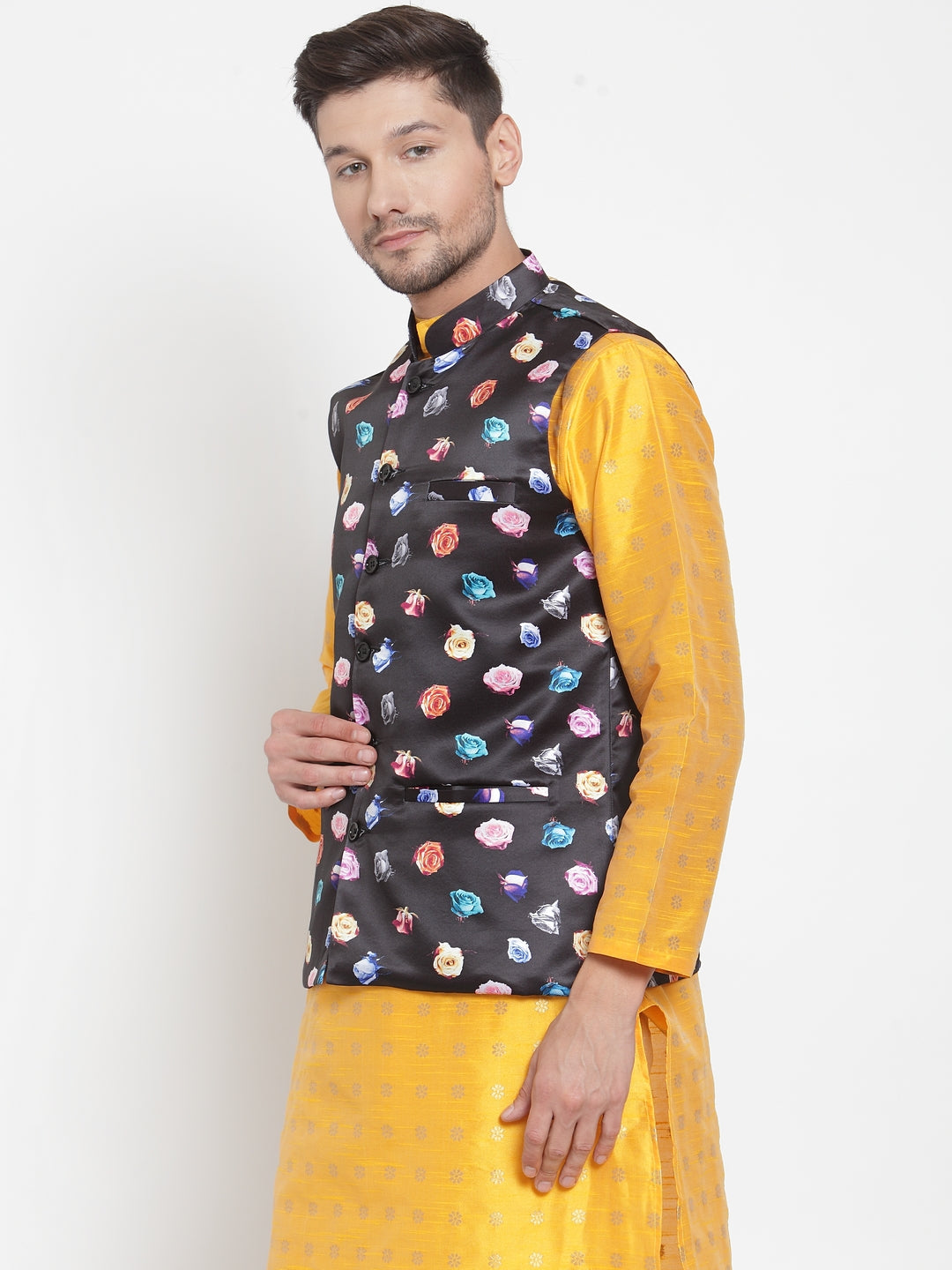 Black Polyrayon Party Nehru Jackets