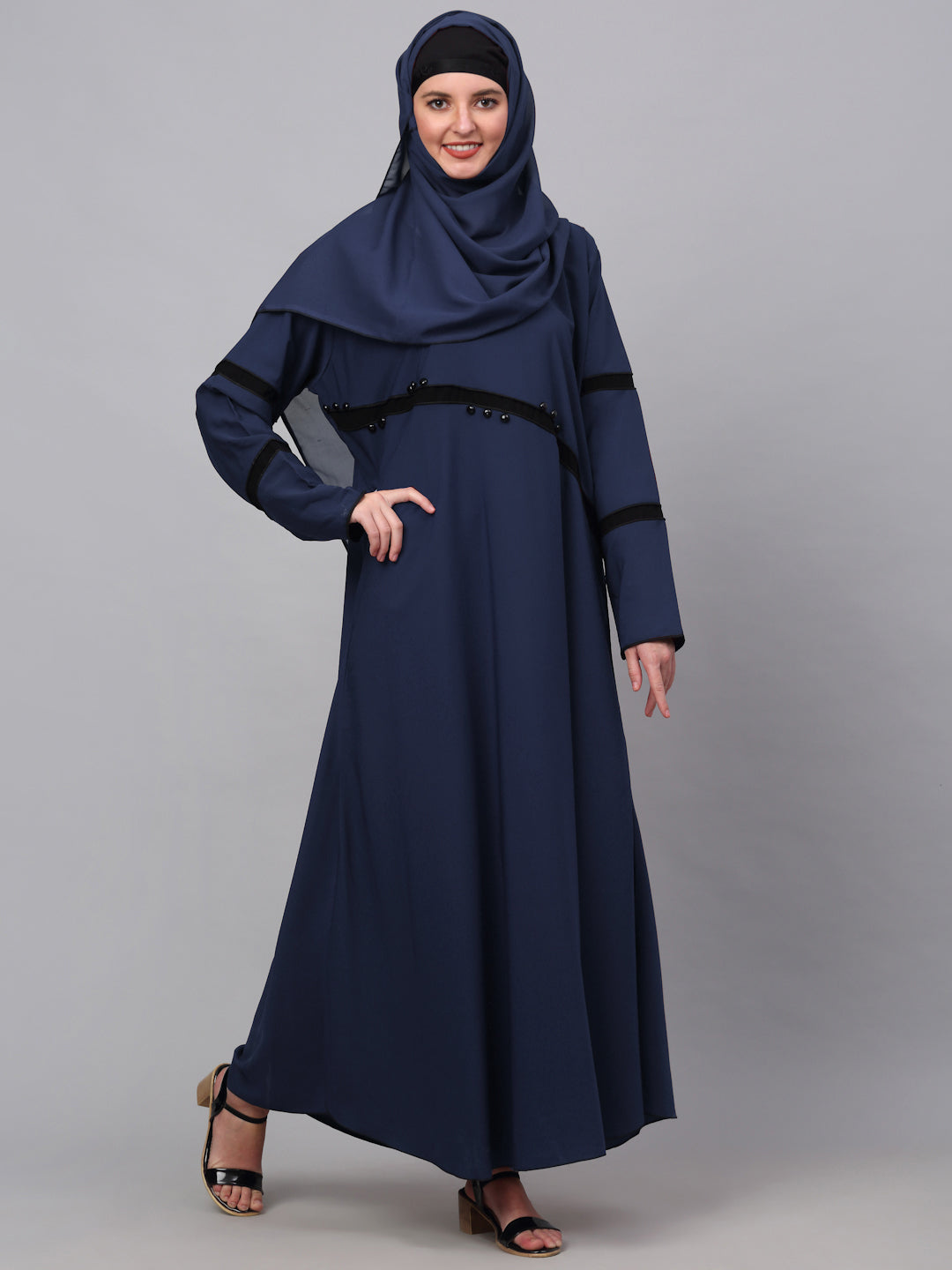 Klotthe Women Blue Embellished Burqa With Scarves