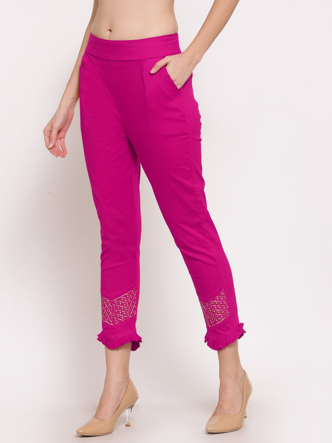 Klotthe Women Pink Solid Slim Fit Trouser