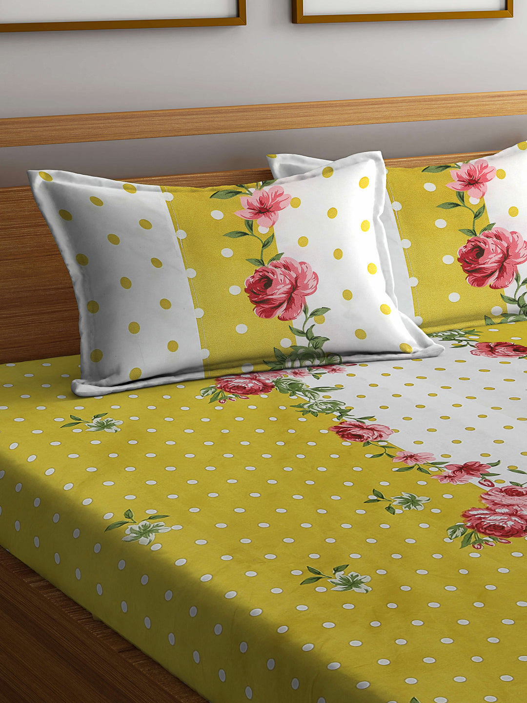 Klotthe Multicolor Floral 300 TC Cotton Blend Double Bedsheet with 2 Pillow Covers