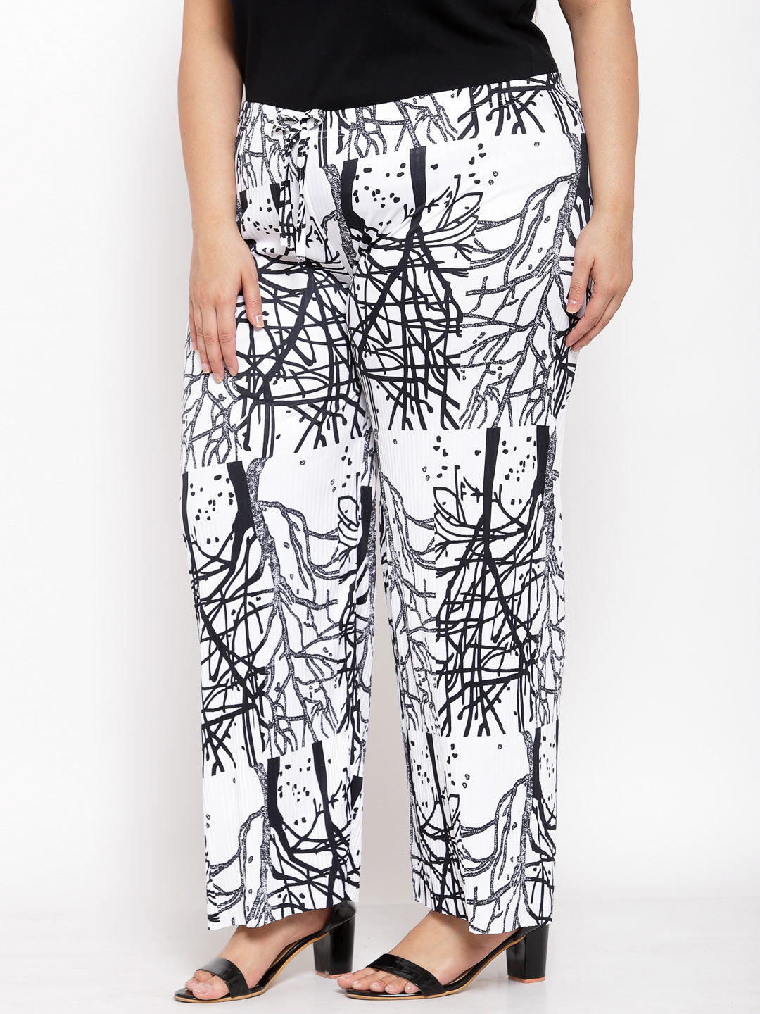 Klotthe Wide Leg White Printed Palazzo