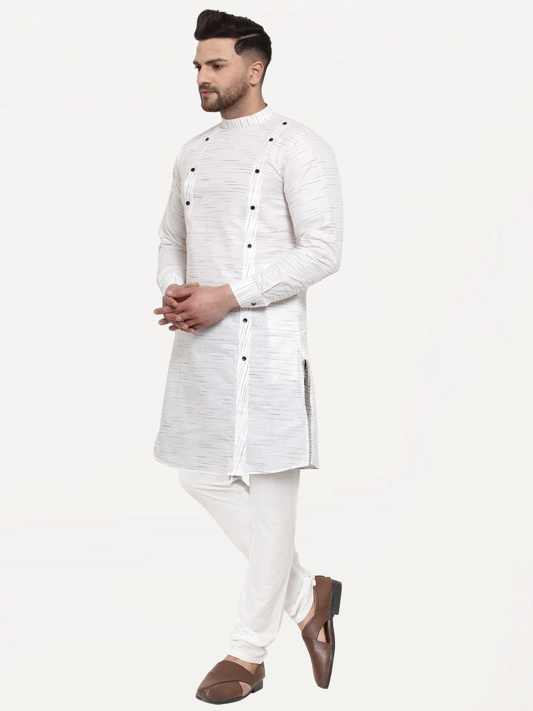 KLOTTHE White Cotton Solid Kurta