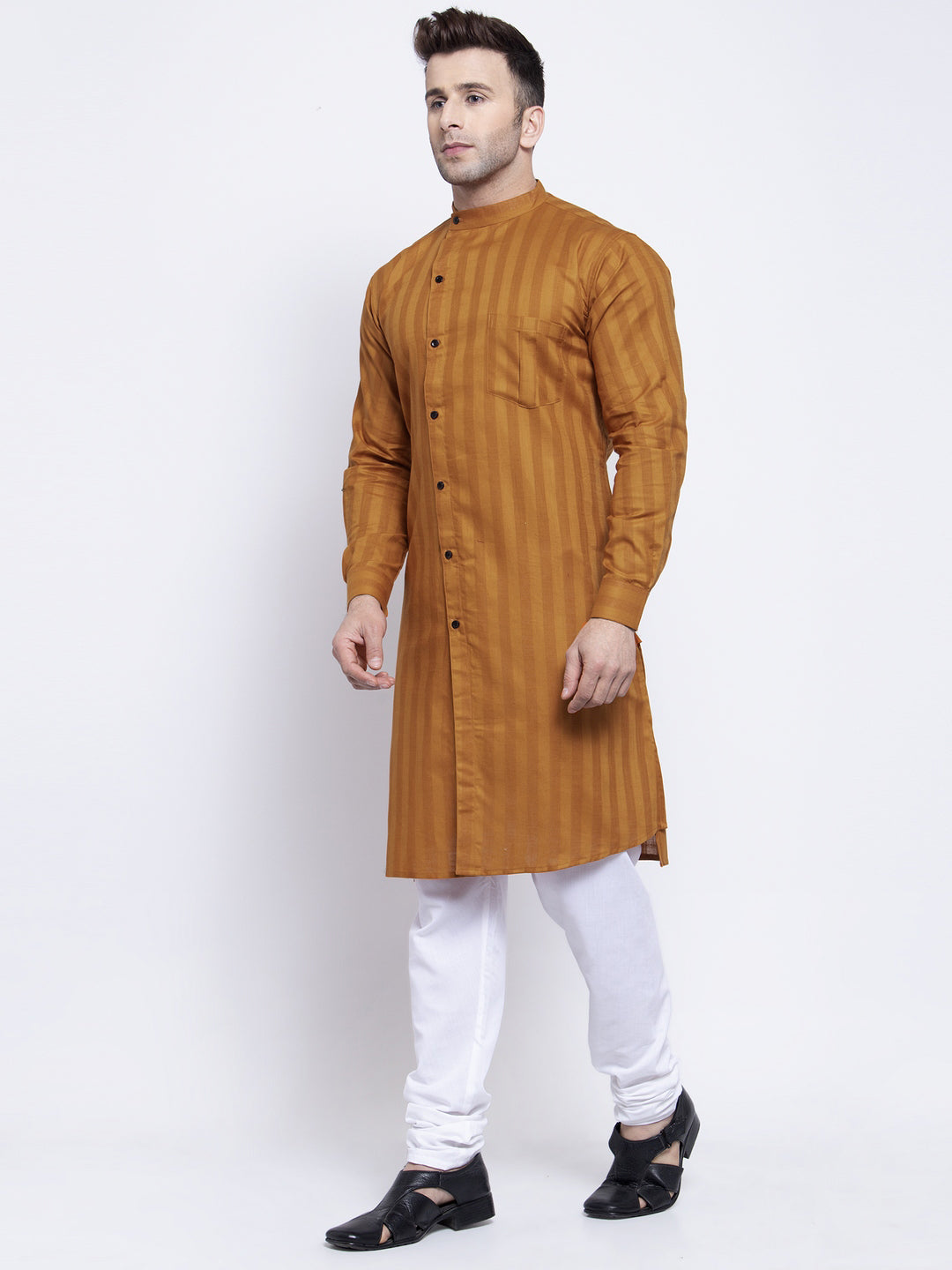 KLOTTHE Rust Cotton Striped Kurtas