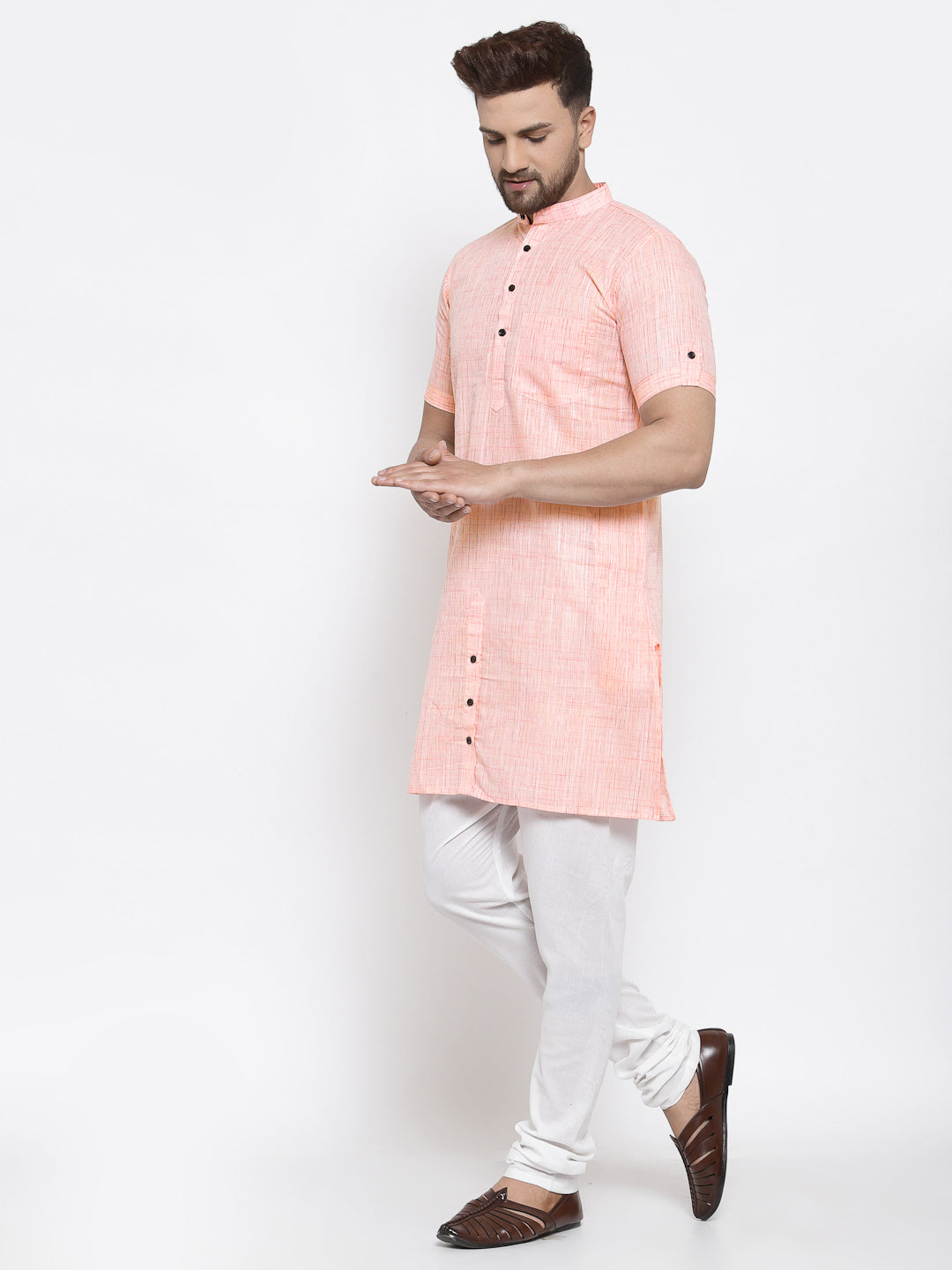 KLOTTHE Peach Cotton Woven Design Kurta