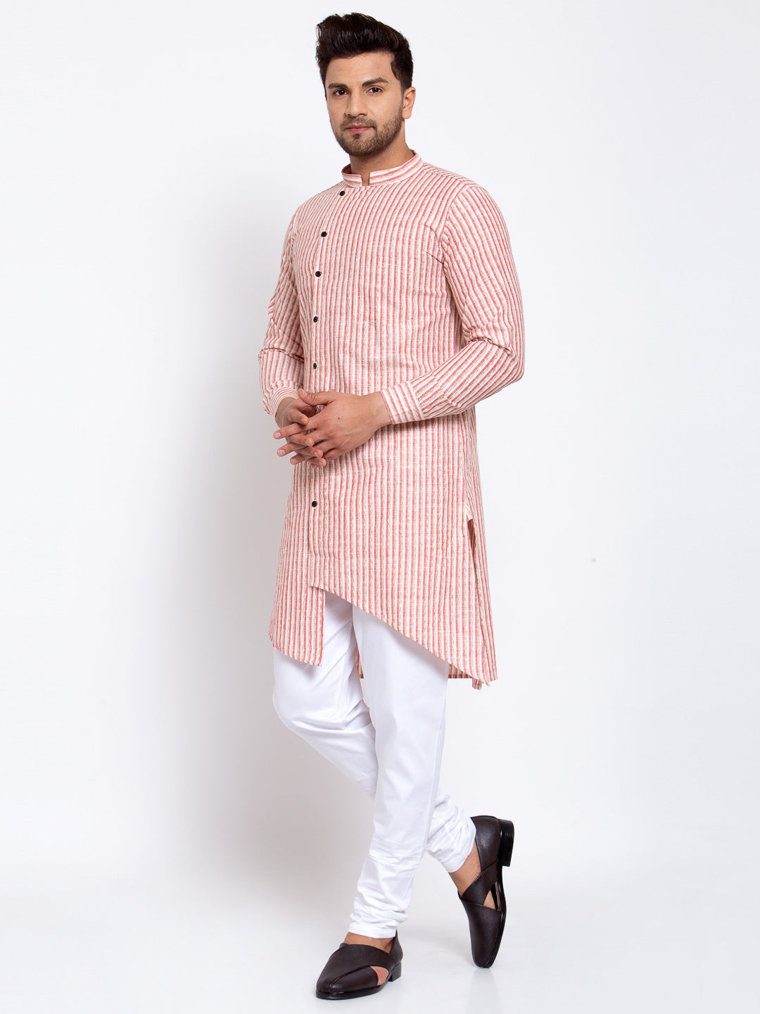 KLOTTHE Red Cotton Striped Kurta