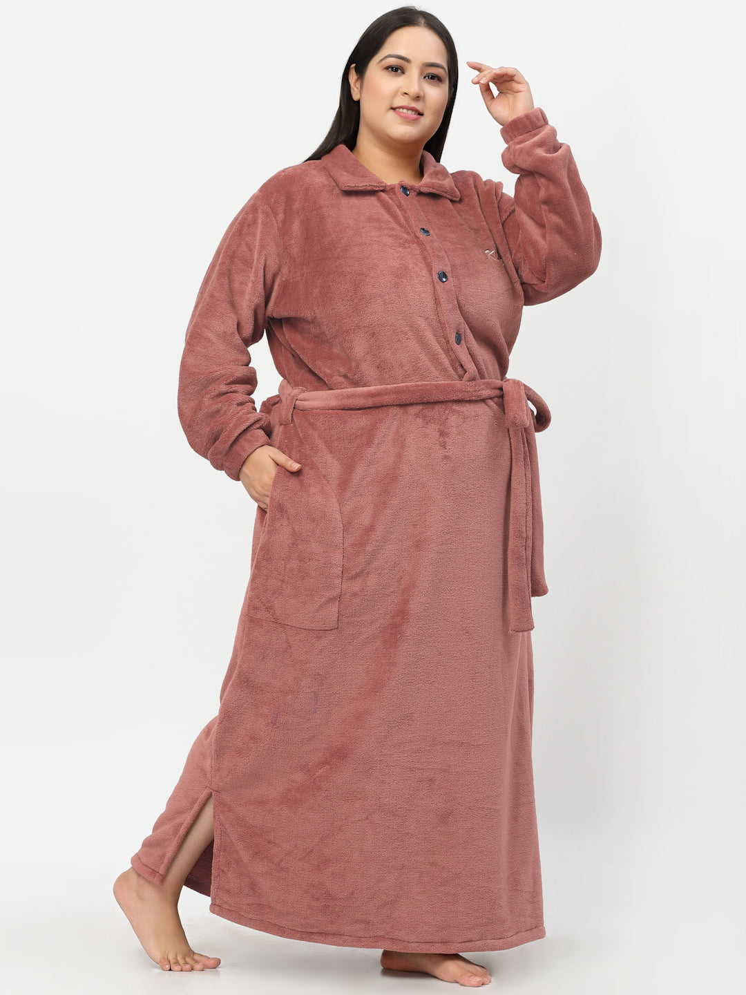 Klotthe Women Rust Solid Bath Robe With Belt