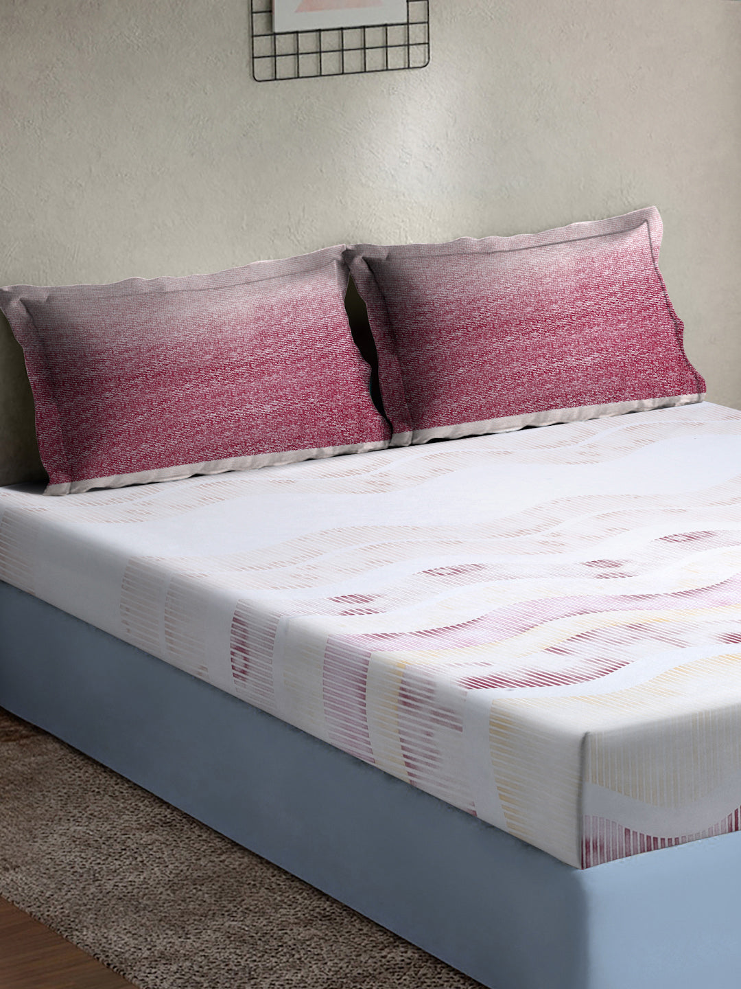 Klotthe Multicolor Abstract 400 TC Pure Cotton Fitted Super King Double Bedsheet Set in Book Fold Packing (270X270 cm)