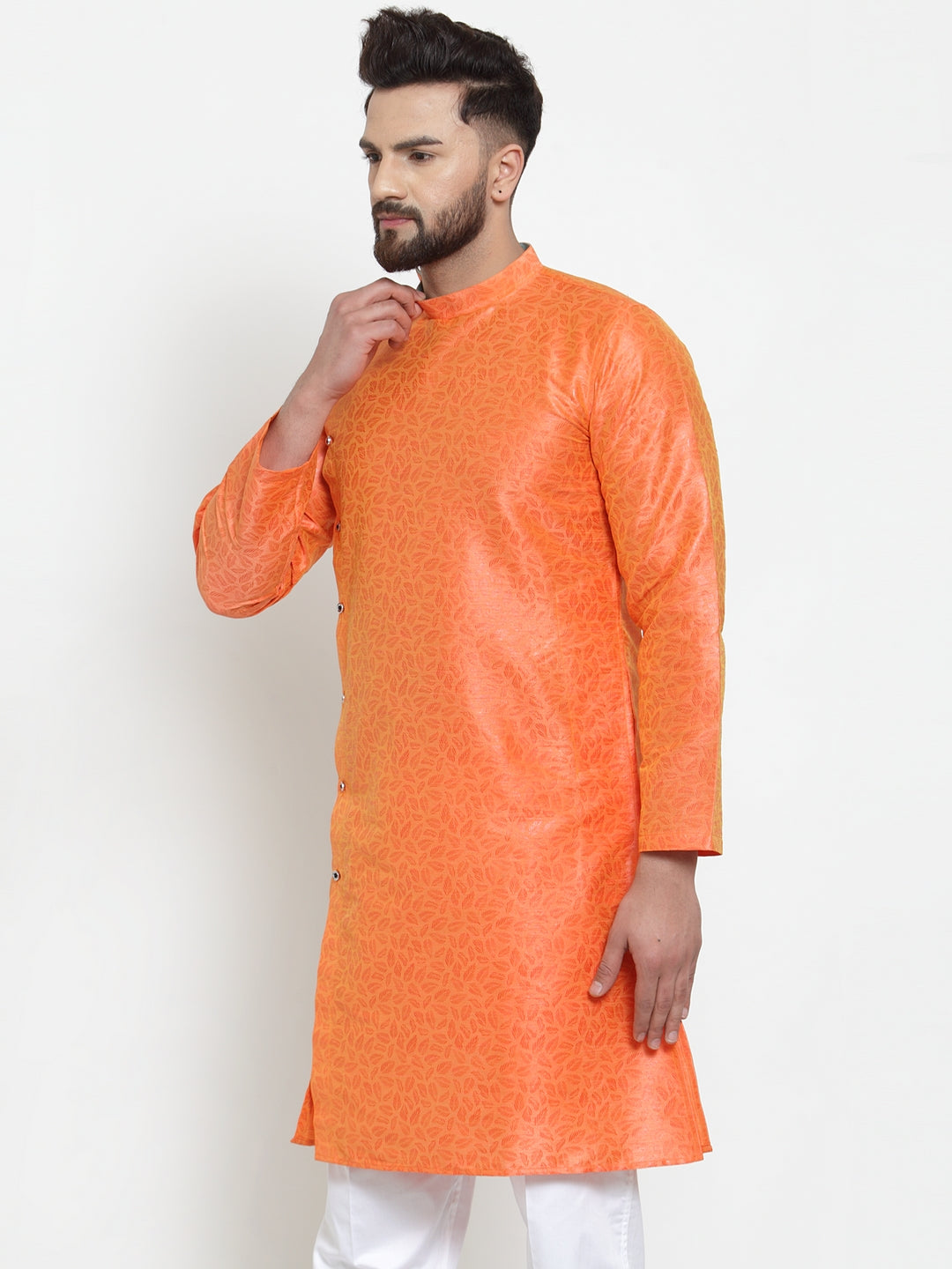 Orange Raw Silk Abstract Party Kurtas