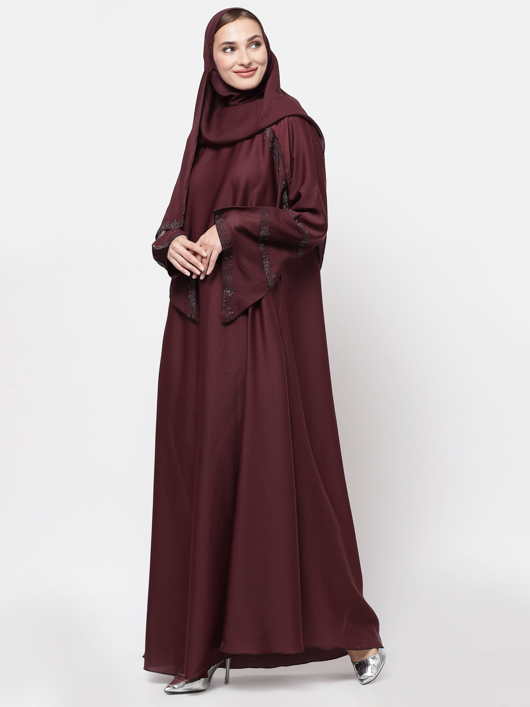 Klotthe Women Maroon Embellished Burqa With Scarves