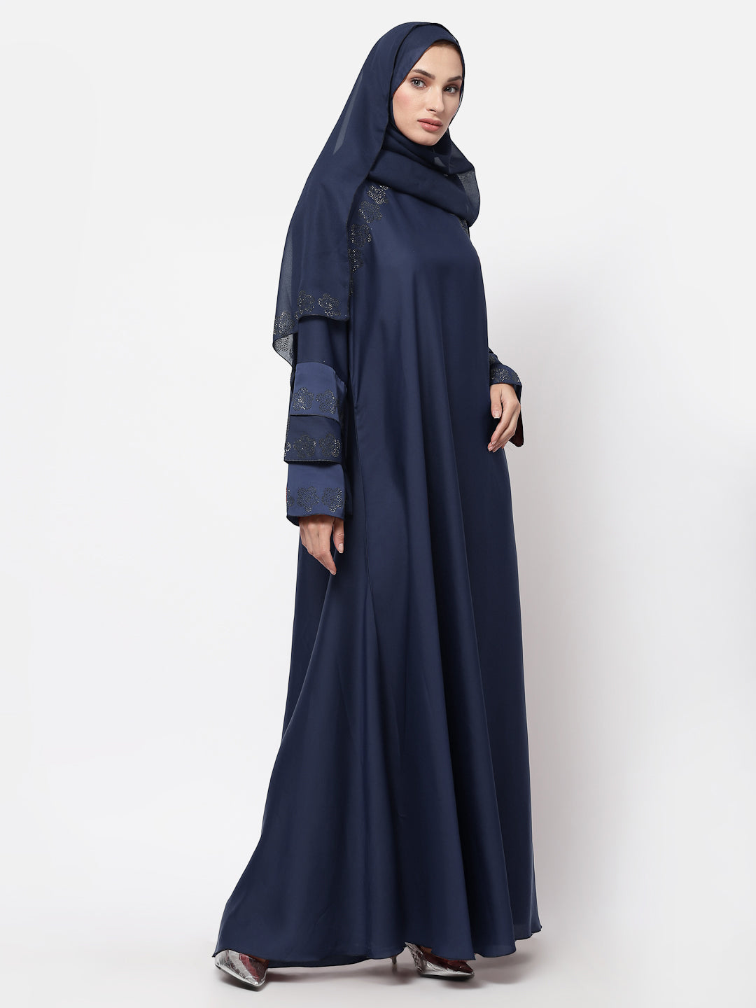 Klotthe Women Blue Embellished Burqa With Scarves