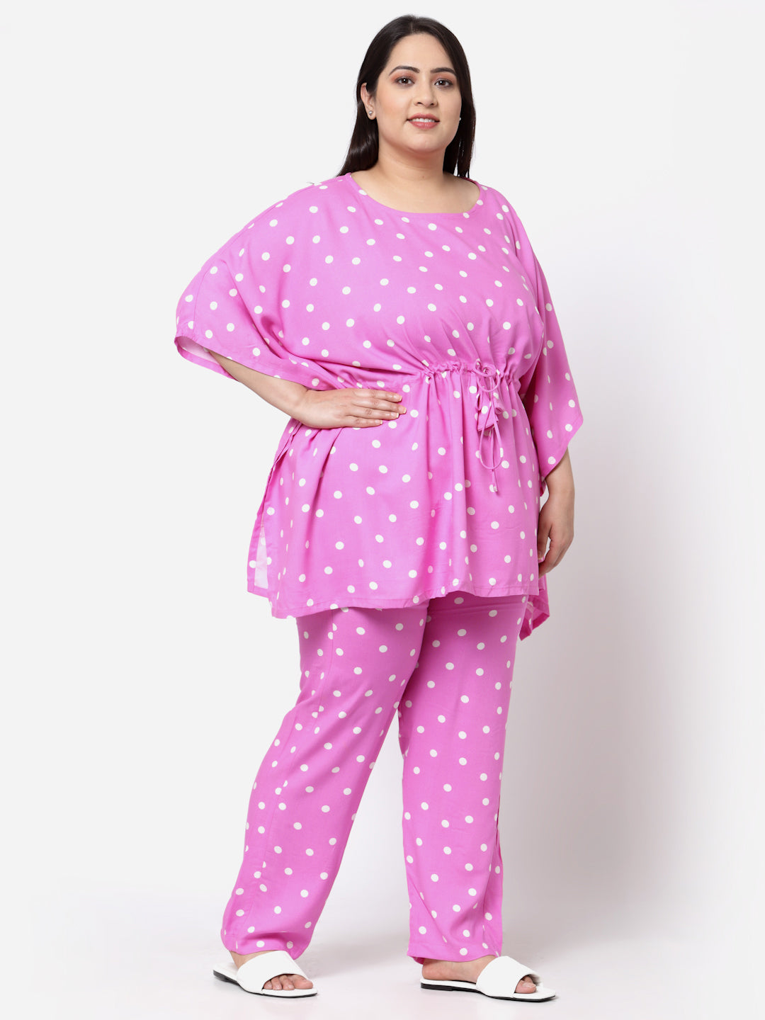 Plus Size Pink Printed Kaftan Set For Women