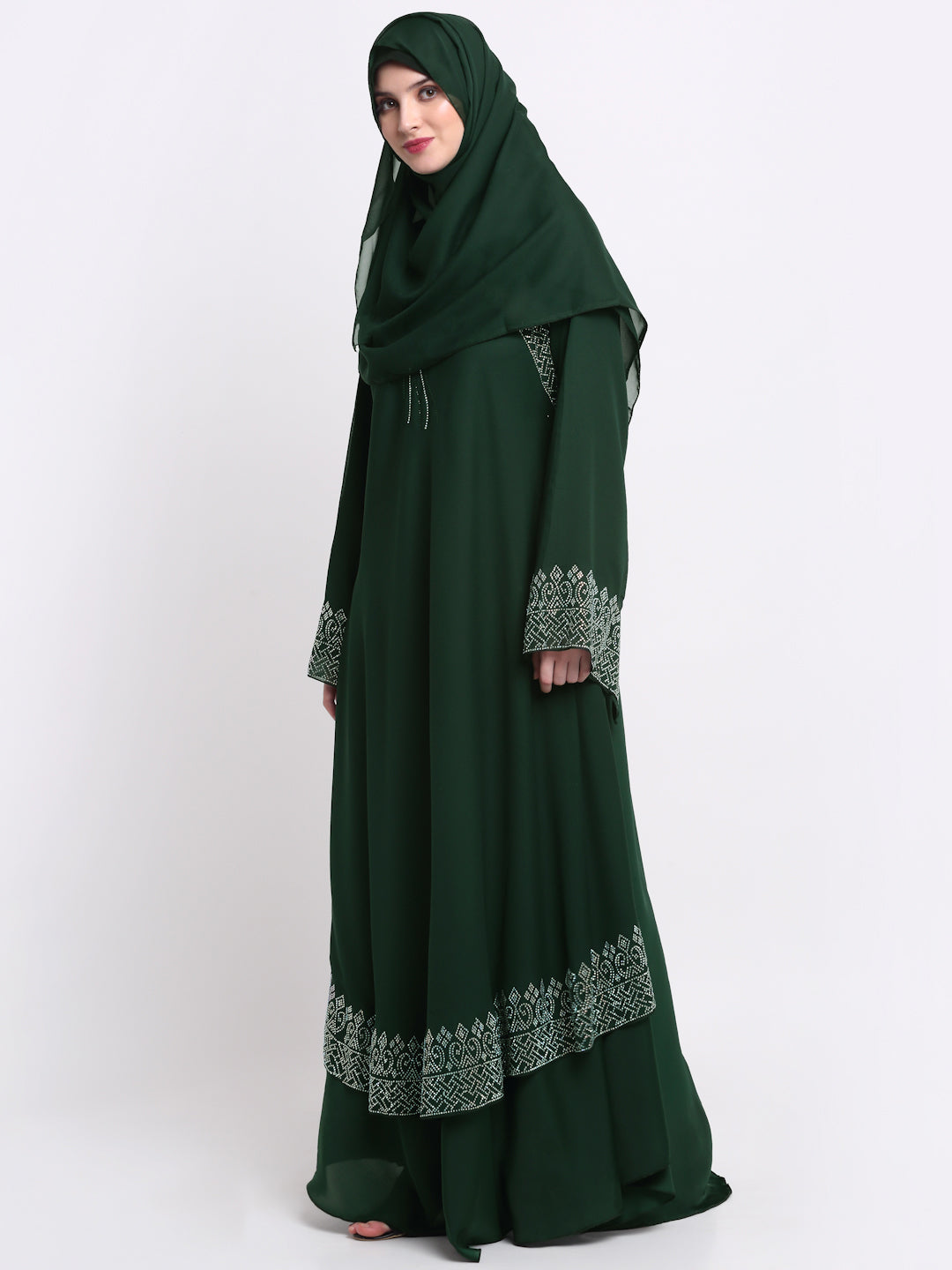 Klotthe Women Green Embellished Burqa With Scarves