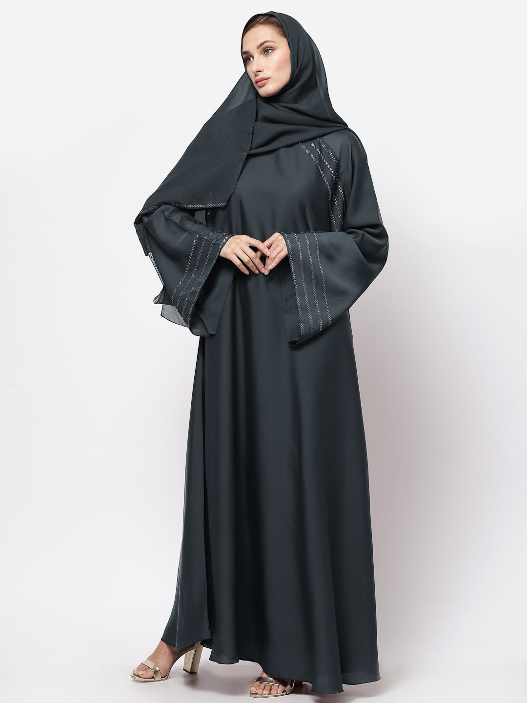 Klotthe Women Grey Embellished Burqa With Scarves