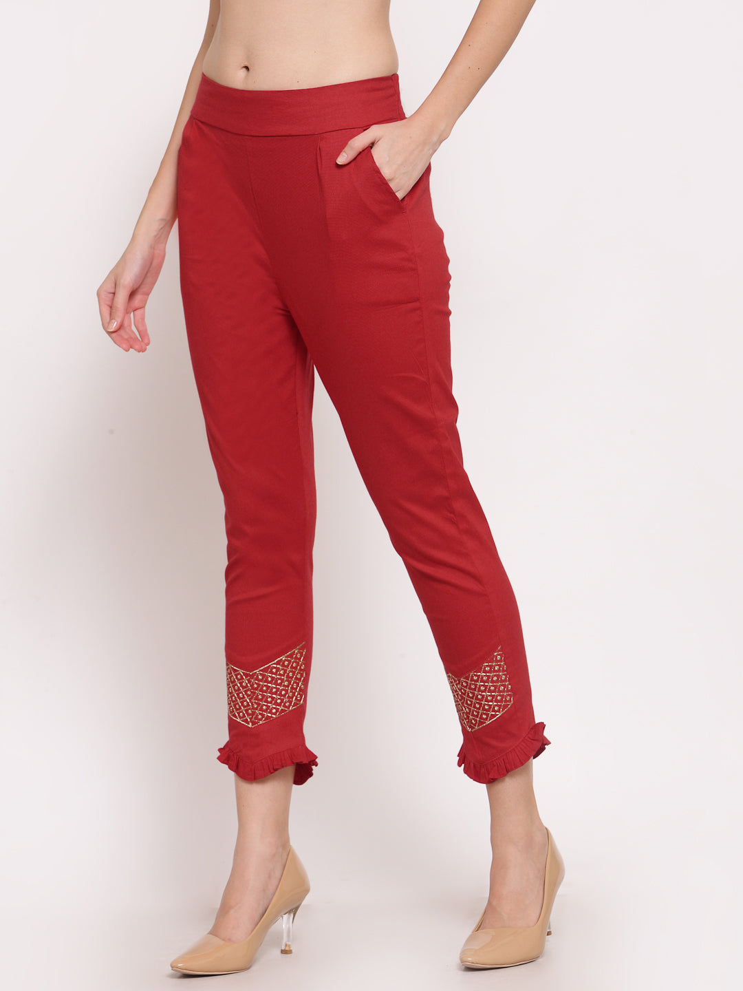 Klotthe Women Red Solid Slim Fit Trouser