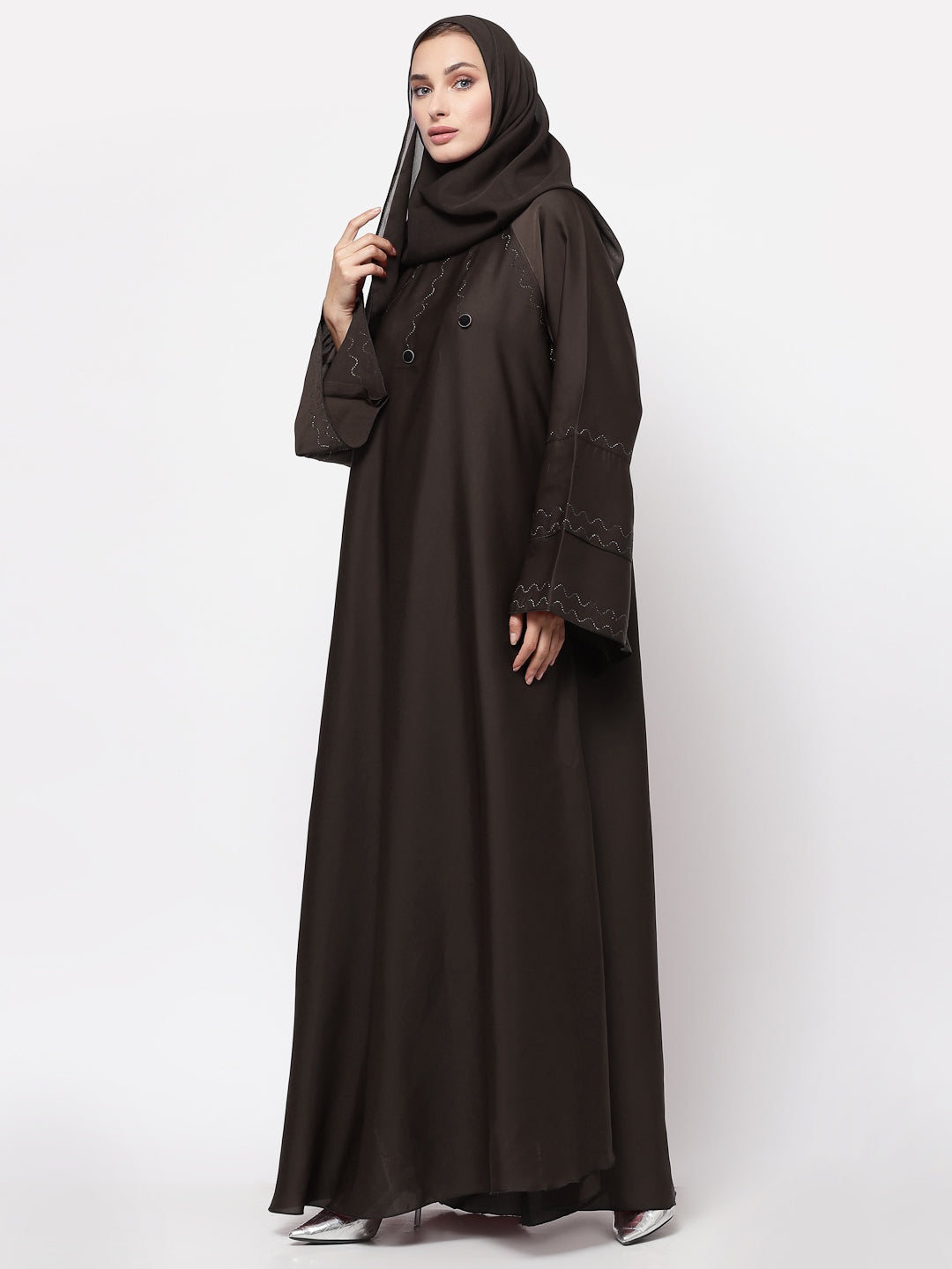 Klotthe Women Brown Embellished Burqa With Scarves