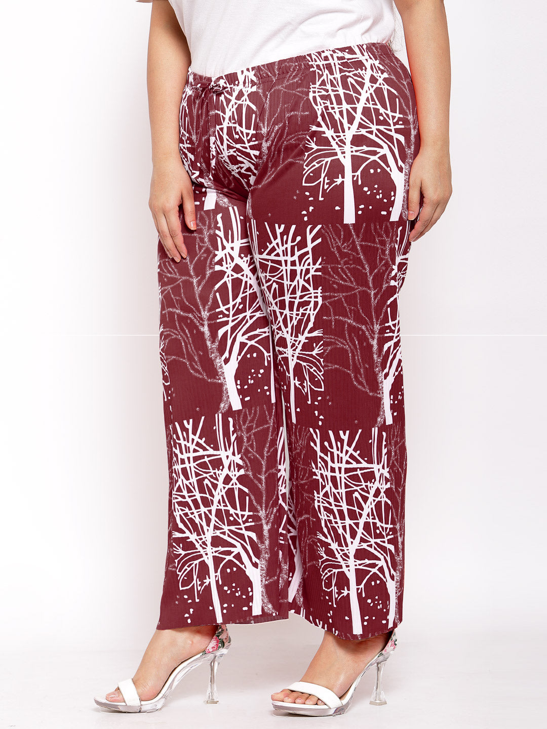 Klotthe Wide Leg Maroon Printed Palazzo