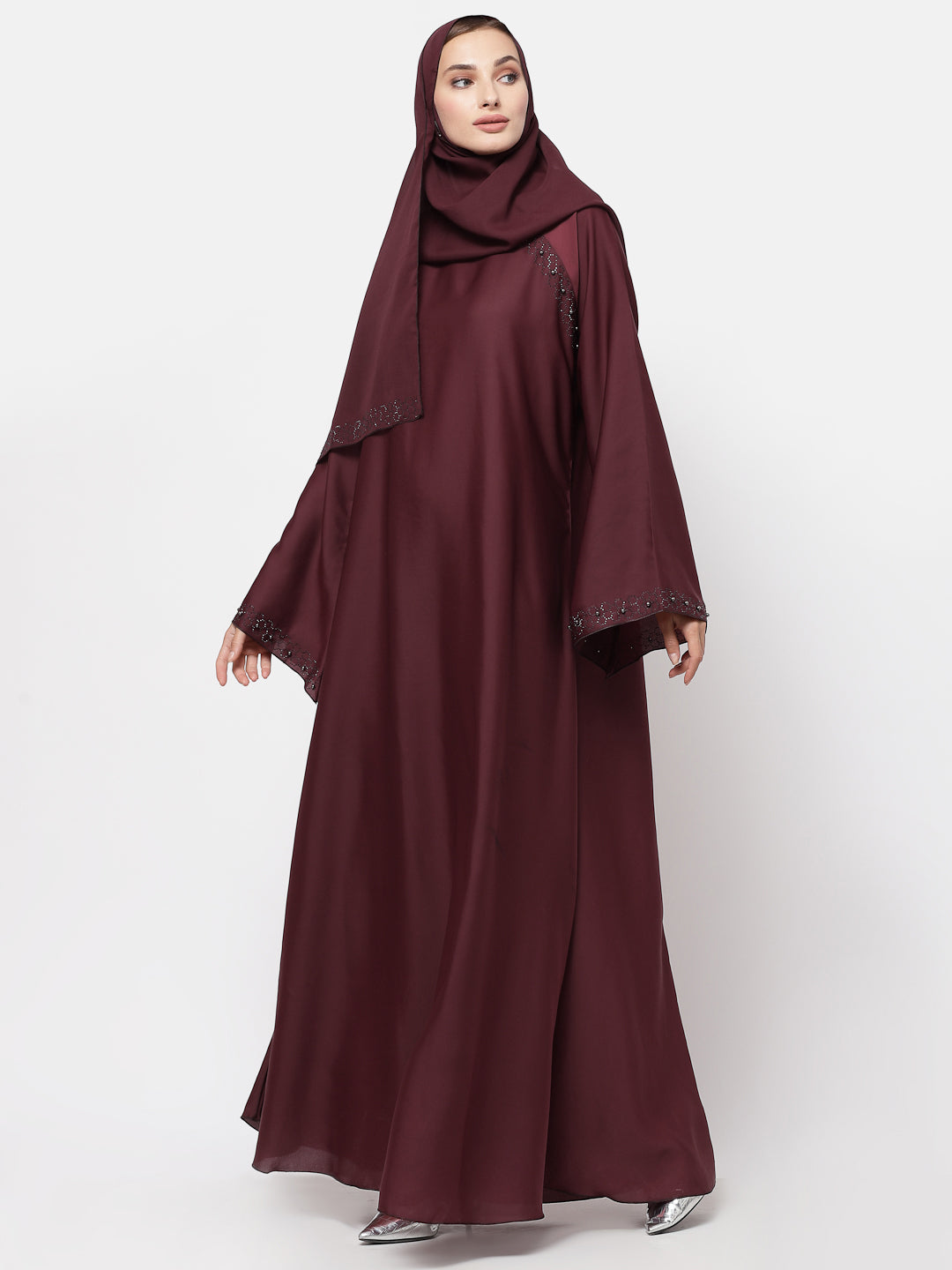 Klotthe Women Maroon Embellished Burqa With Scarves