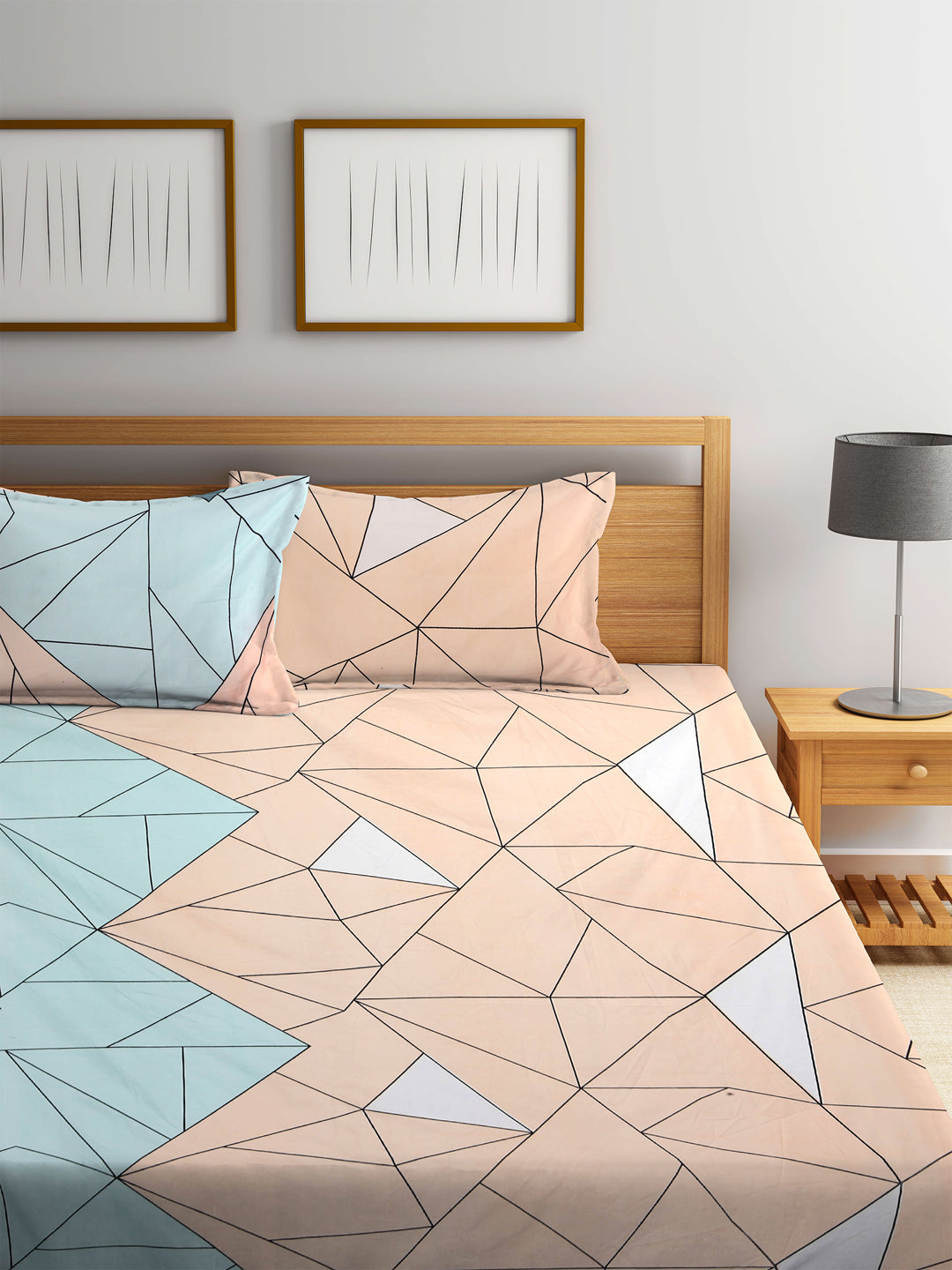 Klotthe Multi Geometric Cotton Blend Double Bed Sheet with 2 Pillow Covers