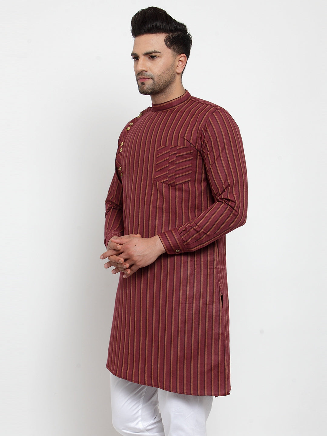 KLOTTHE Maroon Cotton Striped Kurtas