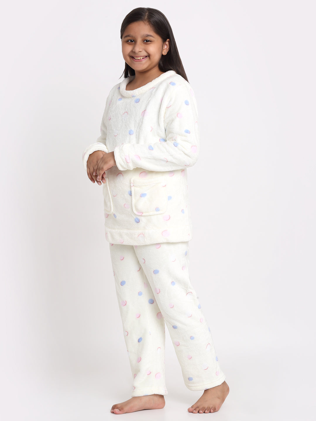 Klotthe Girls Multicolor Geometric Wool Blend Night Suit