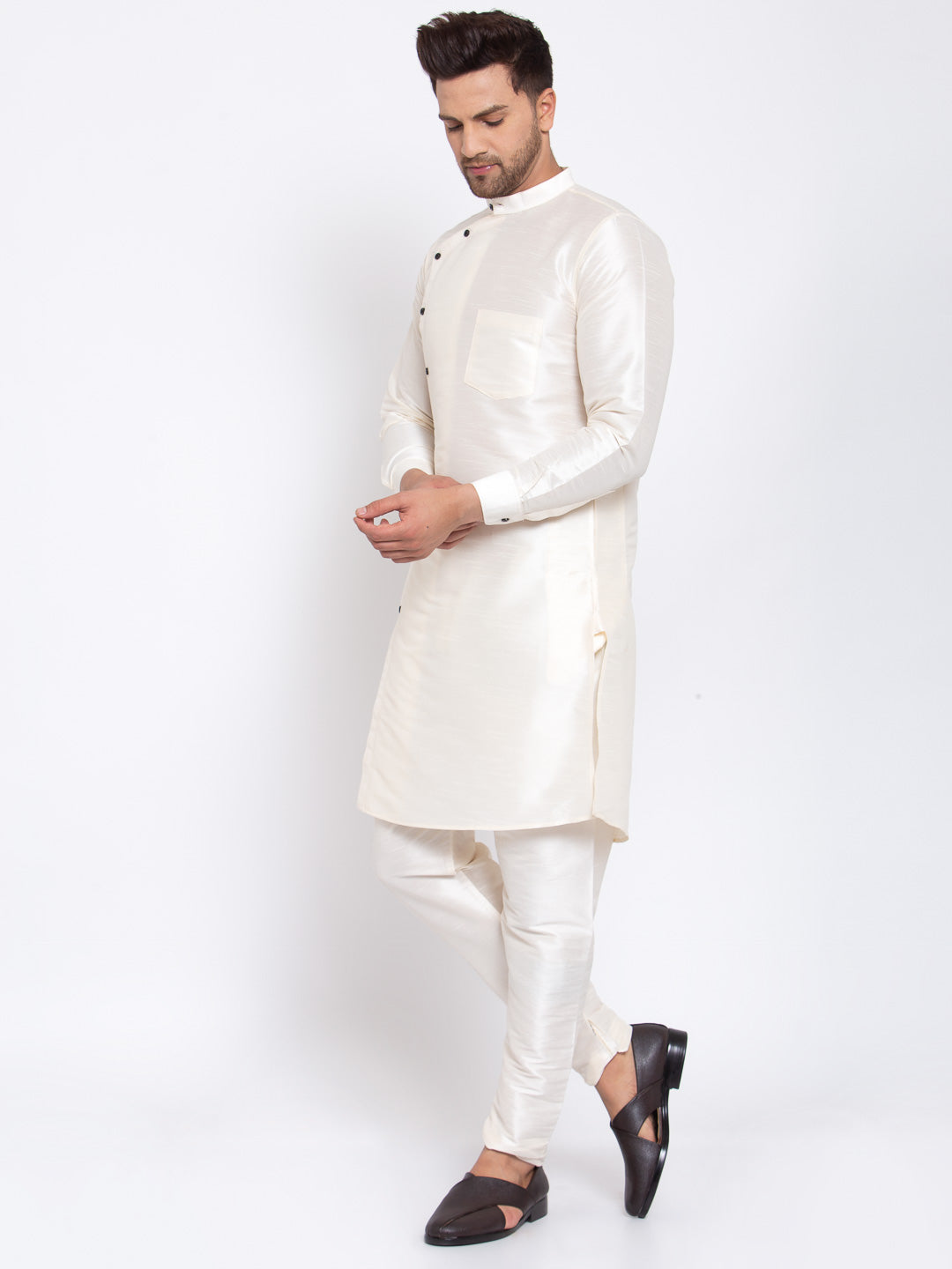 KLOTTHE Cream Cotton Solid Kurta